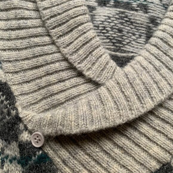 Vintage Robert Stock 100% Wool Shawl Collar Sweater Geometric Pattern Men’s L - Picture 4 of 9